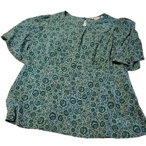 Boden Ladies Short Sleeve Blouse Green Floral US 14 UK 18